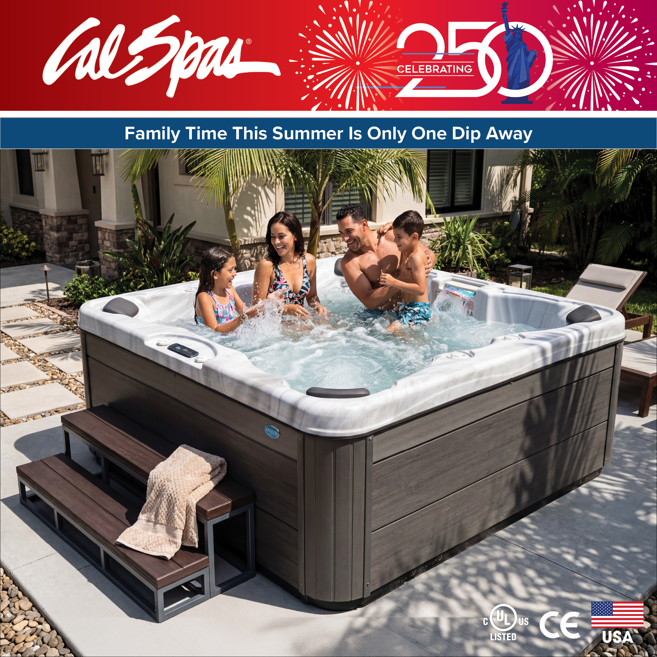 Calspas hot tub being used in a family setting - Alhambra